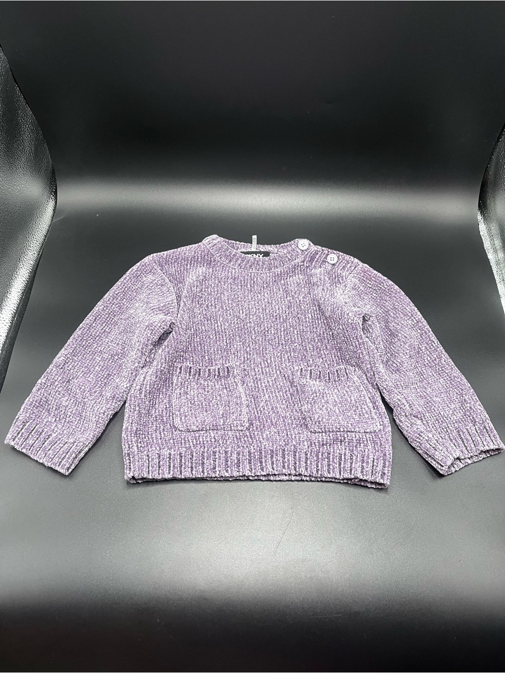 DKNY Baby Toddler Girl 18m Lavender Chenille Pullover Sweater Pockets Buttons